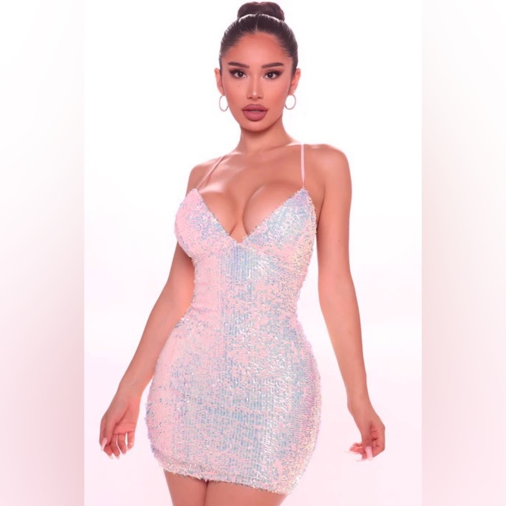 Sequin Mini Dress in Iridescent Pink